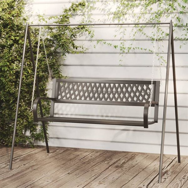 vidaXL Garden Swing Bench Black Steel and Plastic Medium Durable