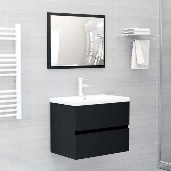 vidaXL Bathroom Furniture Set Black, White Engineered Wood, Ceramic Medium