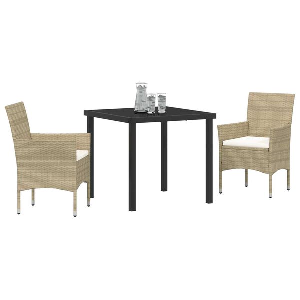 vidaXL Garden Dining Set with Cushion 3 pcs Beige Poly Rattan