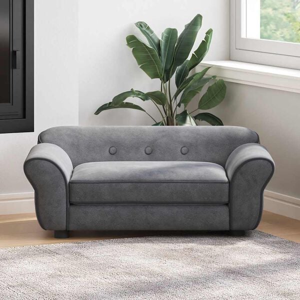 vidaXL Dog Sofa Dark Grey Plush (80% polyester, 20% cotton), solid fir wood