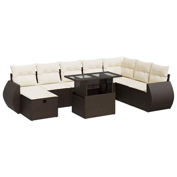 vidaXL Garden Sofa Set Brown PE rattan 9 Piece Set Modular