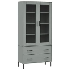 vidaXL Bookcase Grey Solid pine wood, glass, metal Tall Bookcase