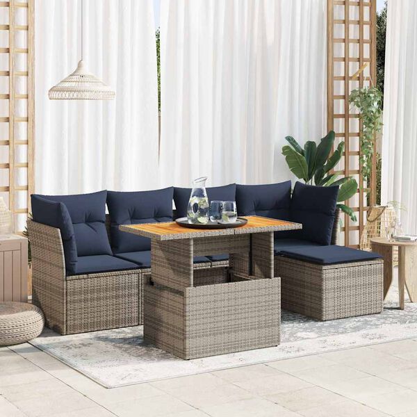 vidaXL 6 Piece Patio Sofa Set with Cushions Gray Poly Rattan