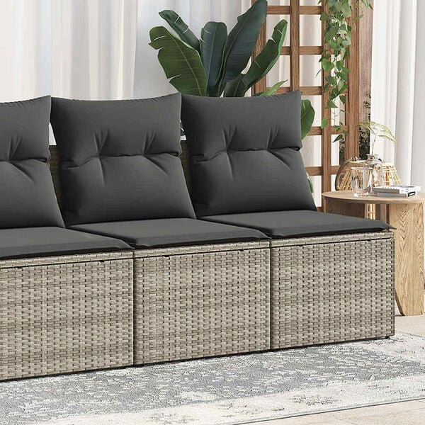 vidaXL Garden Sofa Set Light Grey PE rattan Standard Adjustable Feet