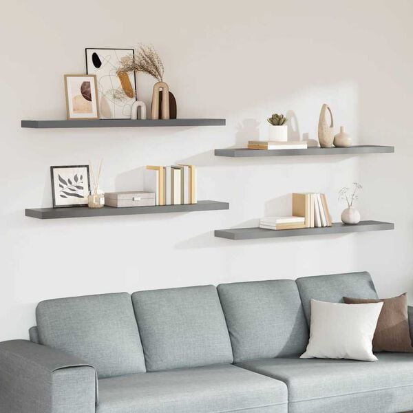 vidaXL Wall Shelf Set of 4 Grey Honeycomb MDF and metal