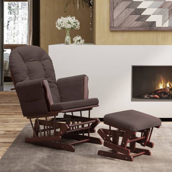 vidaXL Glider Chair With Stool Brown Solid Rubber Wood Standard