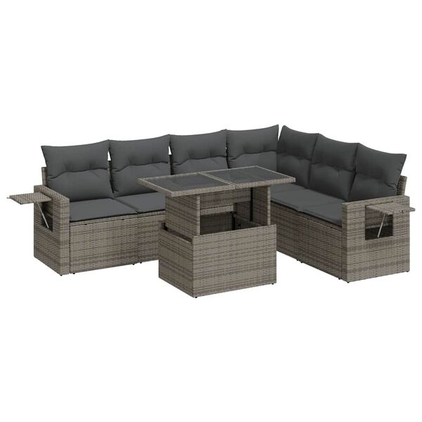 vidaXL Garden Sofa Set Grey PE rattan, powder-coated steel, tempered glass