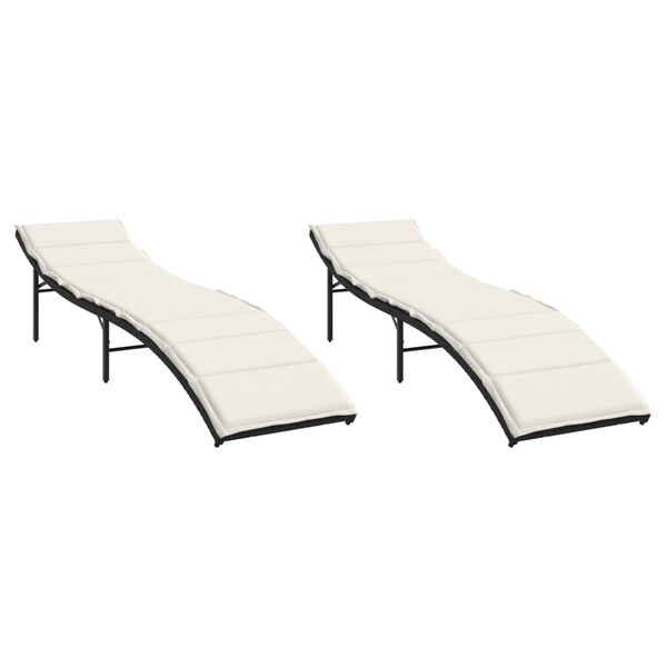 vidaXL Sun Lounger Black and Cream PE Rattan, Powder-Coated Steel