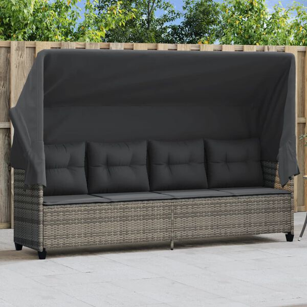 vidaXL Sun Lounger Grey PE rattan, powder-coated steel, fabric cushions