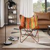 vidaXL Armchair Multicolor Chindi Fabric, Leather, Powder-Coated Iron