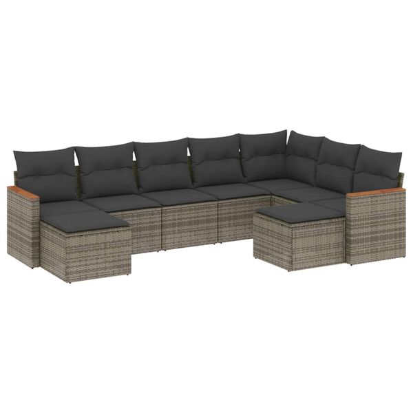 vidaXL Garden Sofa Set Grey PE rattan, polyester, powder-coated steel