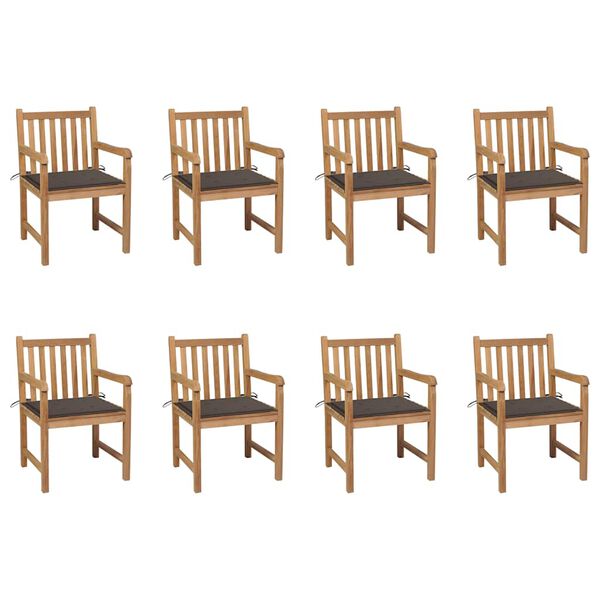 vidaXL Patio Chair Set of 8 Taupe Cushion, Teak Wood Base