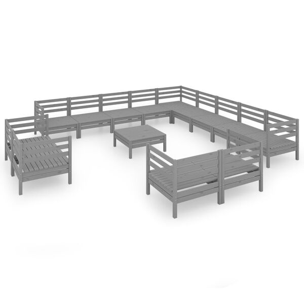 vidaXL 14 Piece Patio Lounge Set Solid Pinewood Gray