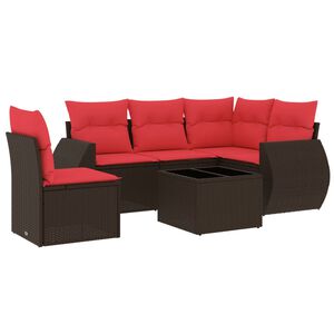 vidaXL 6 Piece Patio Sofa Set with Cushions Brown Poly Rattan