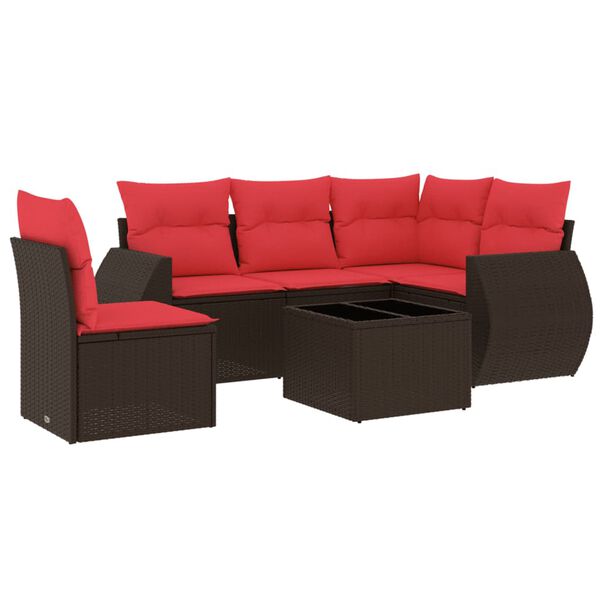vidaXL 6 Piece Patio Sofa Set with Cushions Brown Poly Rattan