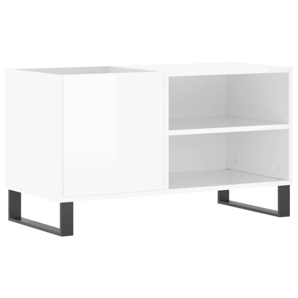 vidaXL Record Cabinet Glossy White Engineered Wood, Iron Medium