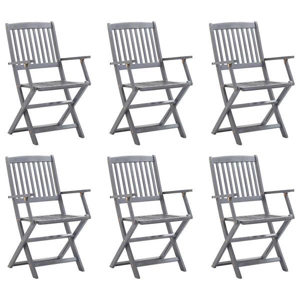 vidaXL Outdoor Chair Set of 6 Gray Solid Acacia wood Standard Foldable