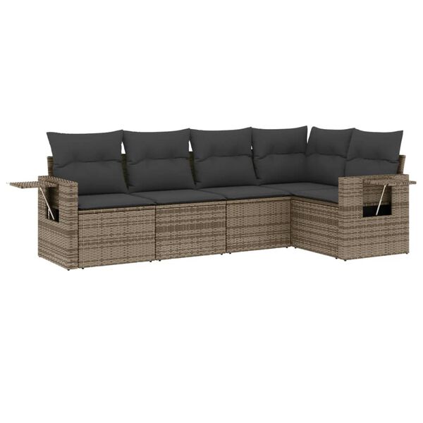 vidaXL Garden Sofa Set Grey PE rattan, powder-coated steel, polyester fabric