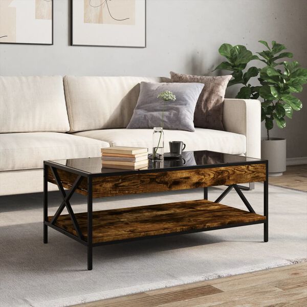vidaXL Coffee Table Smoked Oak Engineered wood, Glass, Metal Medium