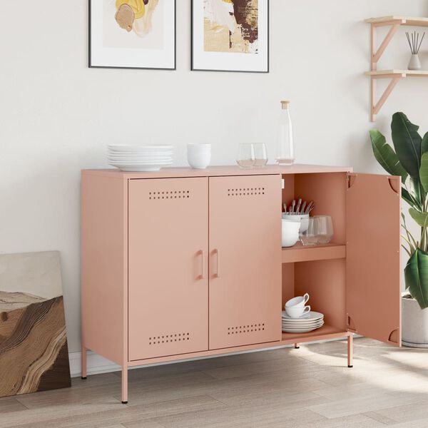 vidaXL Sideboard Pink Cold-rolled steel Medium Adjustable Feet