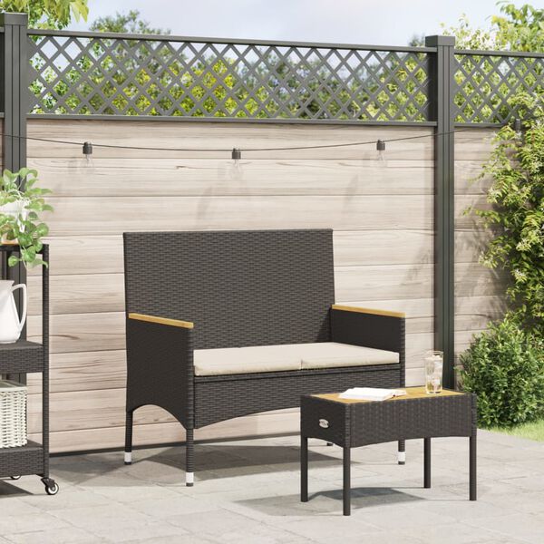 vidaXL Garden Bench Black PE rattan 2-Seater Durable Garden Bench