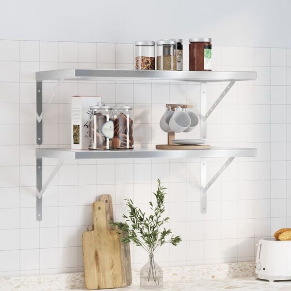 vidaXL Wall Shelf Silver Stainless Steel 29.5 in x 15.7 in Wall mounting