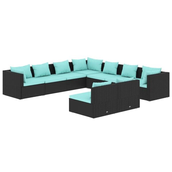 vidaXL Garden Lounge Set Black PE Rattan, Powder-Coated Steel, Plastic