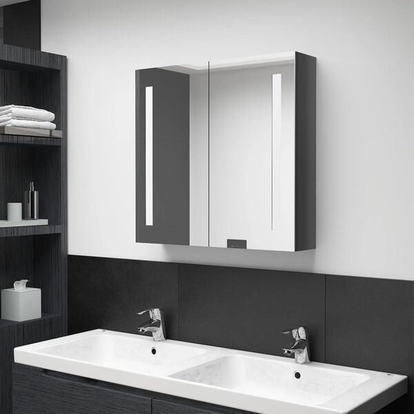 vidaXL Bathroom Cabinet Shining gray MDF with melamine finish and glass