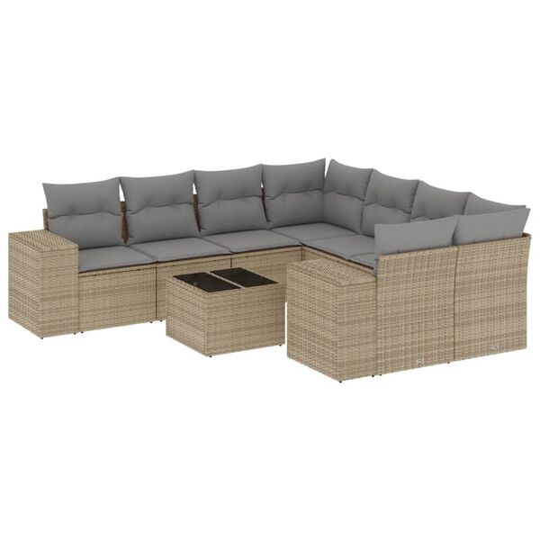 vidaXL Garden Sofa Set Beige Poly Rattan Large Modular