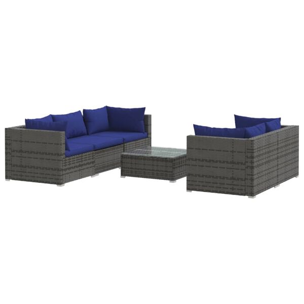 vidaXL Garden Lounge Set Gray Rattan with Dark Blue Cushions PE Rattan
