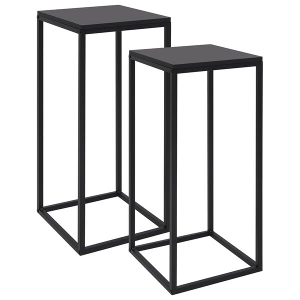 vidaXL Side Table Set of 2 Black Steel, Engineered wood Durable