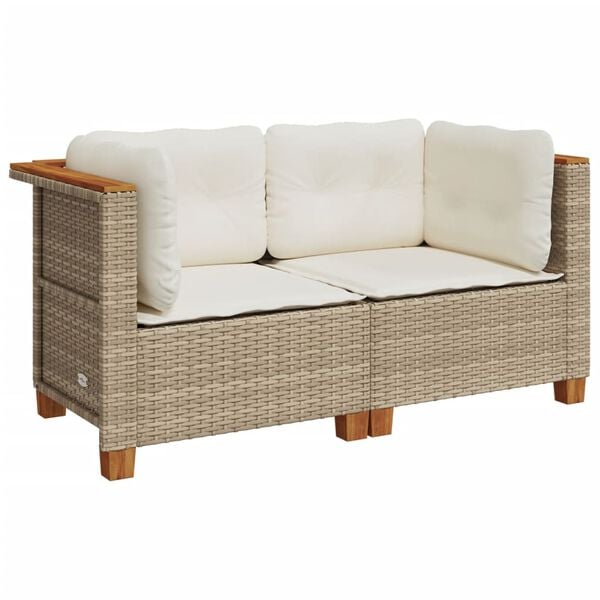 vidaXL Garden Sofa Set of 2 Beige PE rattan Medium Modular
