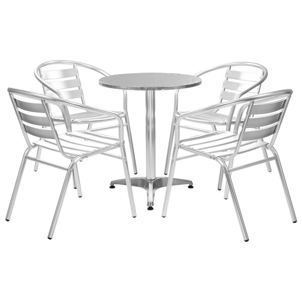 vidaXL Dining Set Silver Aluminum Medium Stackable 5 Piece Dining Set