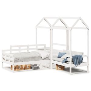 vidaXL Day Bed And Bench Set White Solid Pine Wood, Plywood 31.5 x 78.7 in