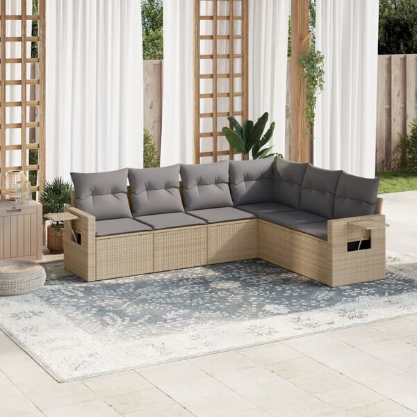 vidaXL Garden Sofa Set Beige PE Rattan, Powder-Coated Steel, Polyester