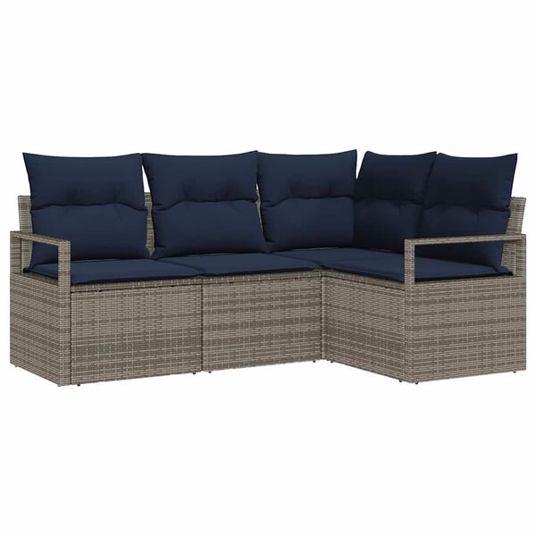 vidaXL Sofa Set with Cushion 4 pcs Grey Synthetic: Poly Rattan