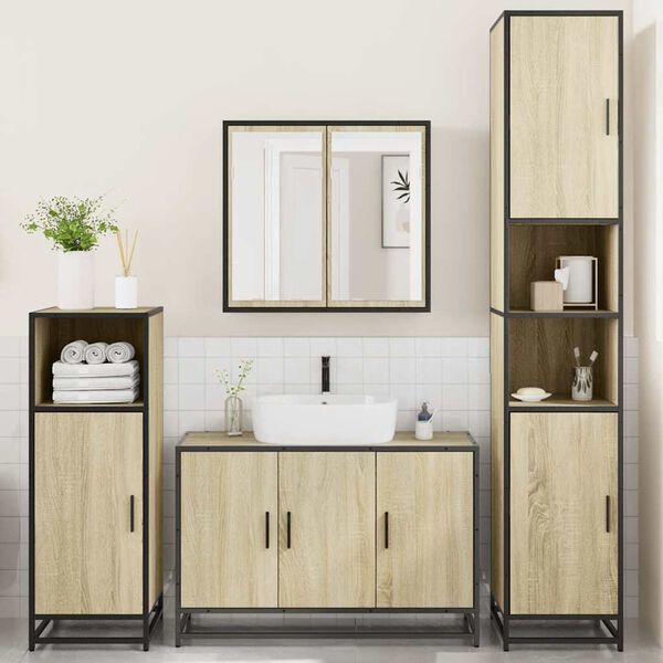vidaXL Bathroom Furniture Set Sonoma Oak Engineered Wood, Metal