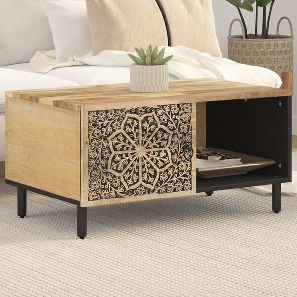 vidaXL Coffee Table Natural Solid mango wood, engineered wood, iron Medium
