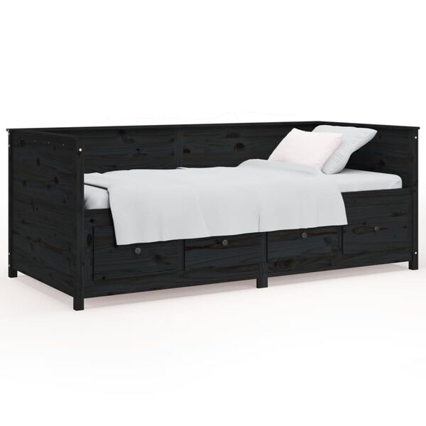 vidaXL Day Bed Black Solid pine wood Small Twin Day Bed Rectangular