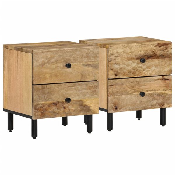 vidaXL Bedside Cabinet Set of 2 Natural Mango Wood
