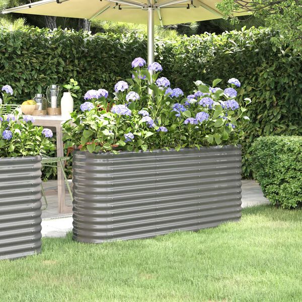 vidaXL Garden Raised Bed Grey Powder-coated steel Large Durable