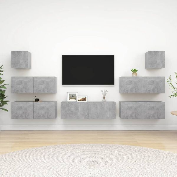 vidaXL TV Cabinet Set Set of 7 Concrete Gray Engineered Wood Medium