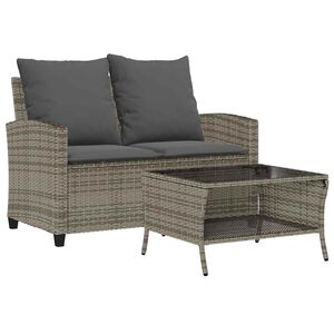 vidaXL Garden Sofa Grey PE rattan 2-Seater Water-resistant materials
