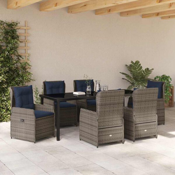 vidaXL Garden Dining Set 7 pcs Gray Poly rattan