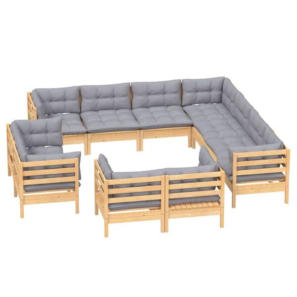 vidaXL Garden Lounge Set Grey Solid pine wood, polyester Large Modular