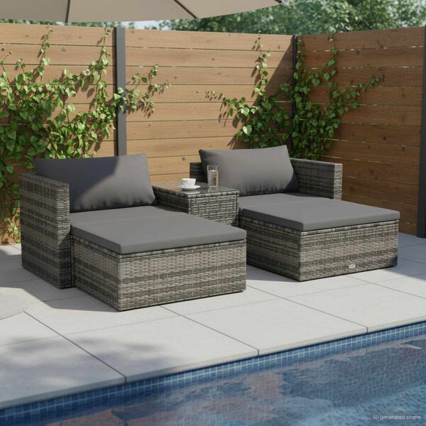 vidaXL Garden Sofa Grey PE rattan, powder-coated steel Large Modular