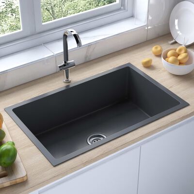 vidaXL Handmade Kitchen Sink Black Stainless Steel