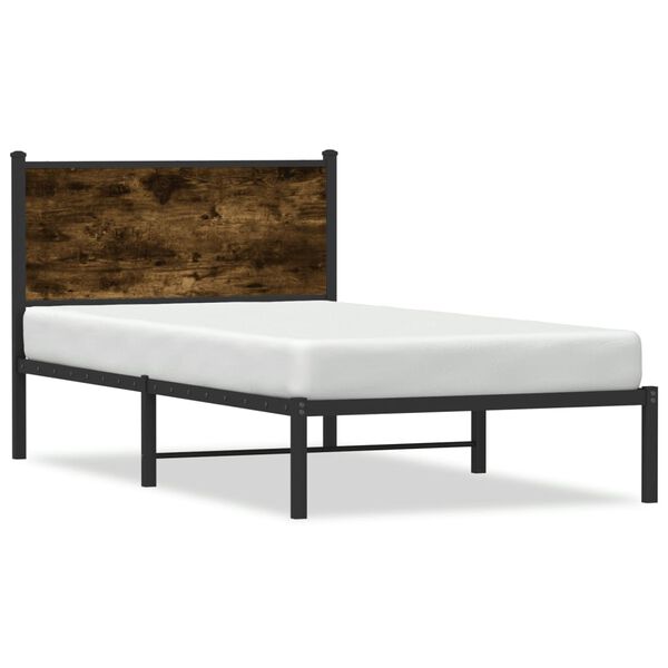 vidaXL Bed Frame Smoked Oak Steel, Engineered Wood Twin Bed Frame
