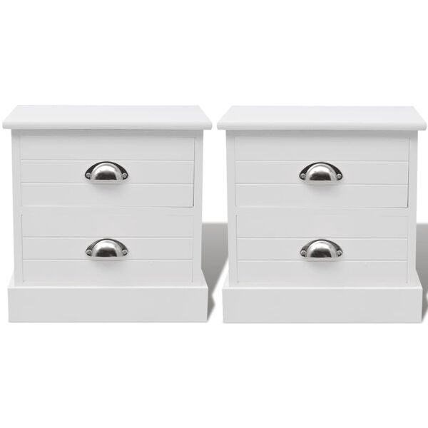 vidaXL Bedside Cabinet Set of 2 White Paulownia wood + MDF + plywood