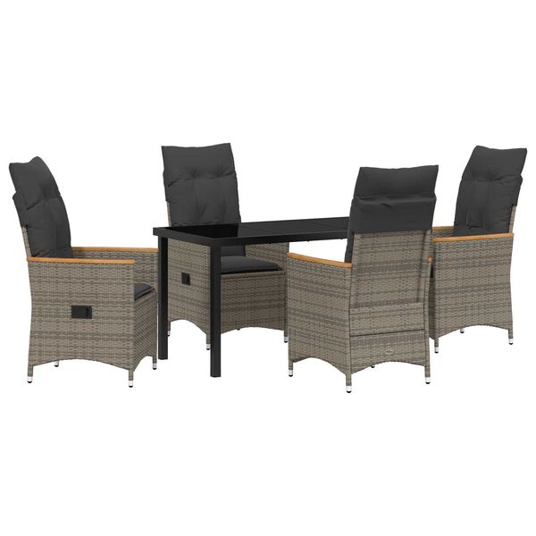 vidaXL Garden Dining Set with Cushion 5 pcs Grey Poly Rattan